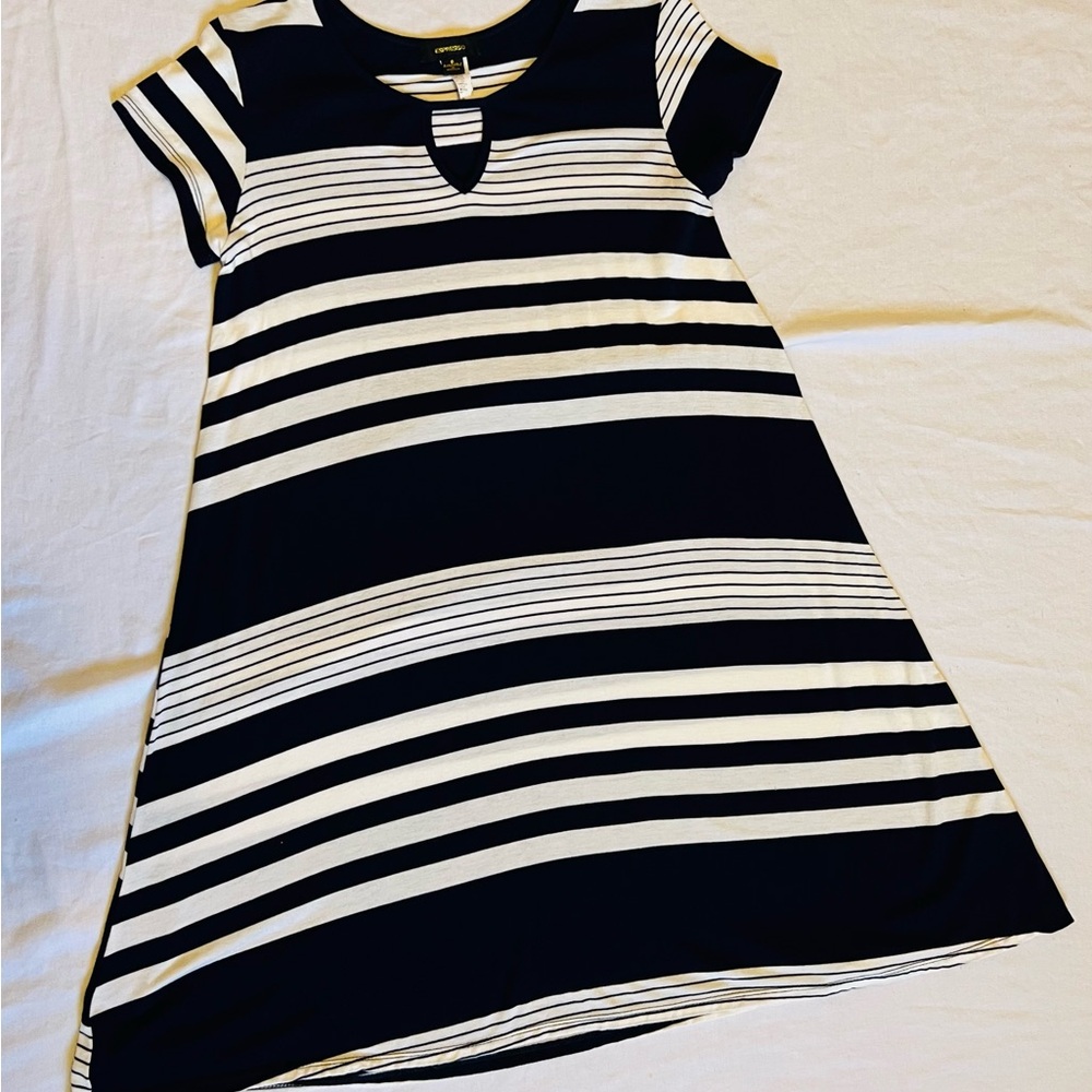 Espresso Navy and White Striped Midi Dress